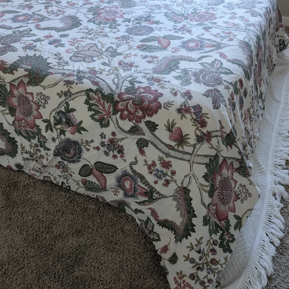 Pottery Barn Floral Duvet Cover King 108x92 Cotton Linen Botanical Cottagecore